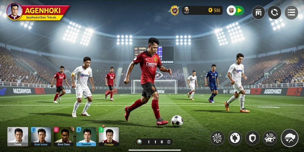 Tangkapan layar gameplay AGENHOKI yang seru dan mendebarkan di lapangan sepak bola.