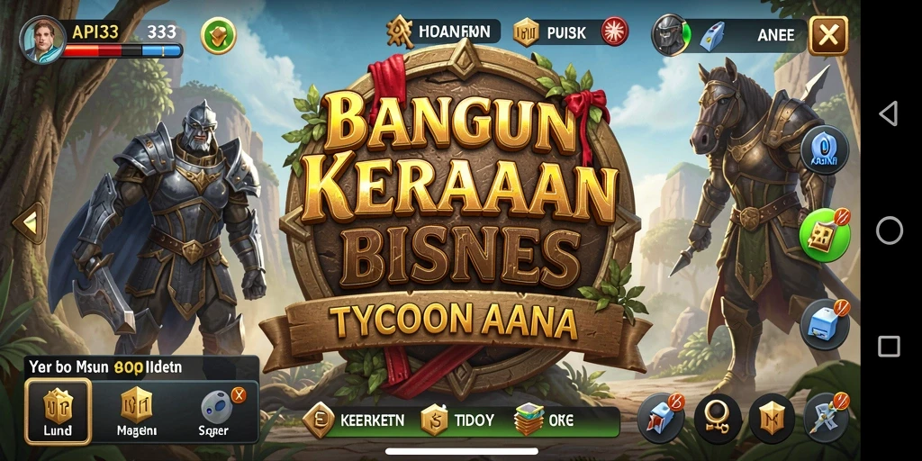 Tampilan gameplay API33 yang seru dalam membangun kerajaan bisnis.