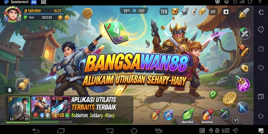 Tampilan antarmuka aplikasi BANGSAWAN88 dengan berbagai fitur utilitas.
