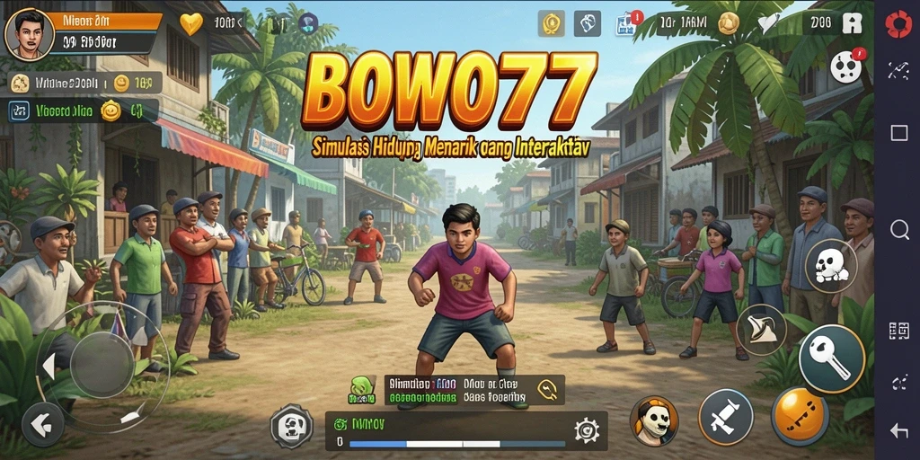 Screenshot gameplay <strong>BOWO77</strong> menunjukkan simulasi kehidupan yang interaktif dan menyenangkan.