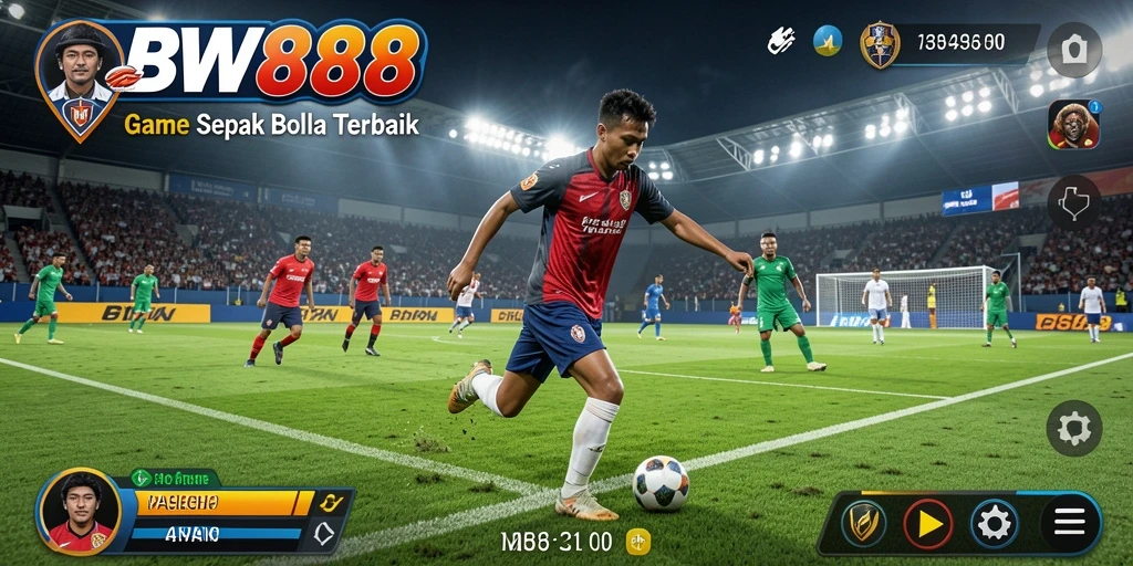 Gameplay BW888 menampilkan aksi seru di lapangan sepak bola.
