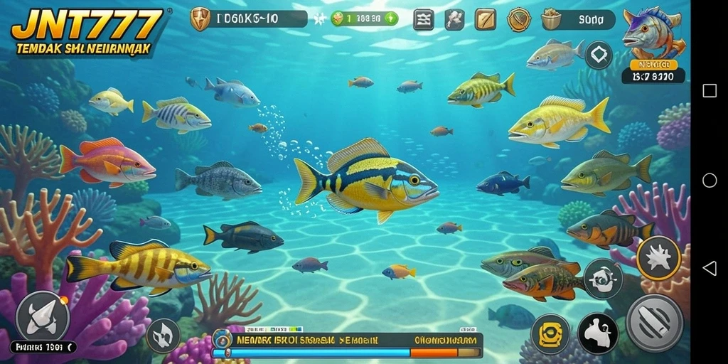 Screenshot gameplay JNT777 yang menampilkan aksi menembak ikan.
