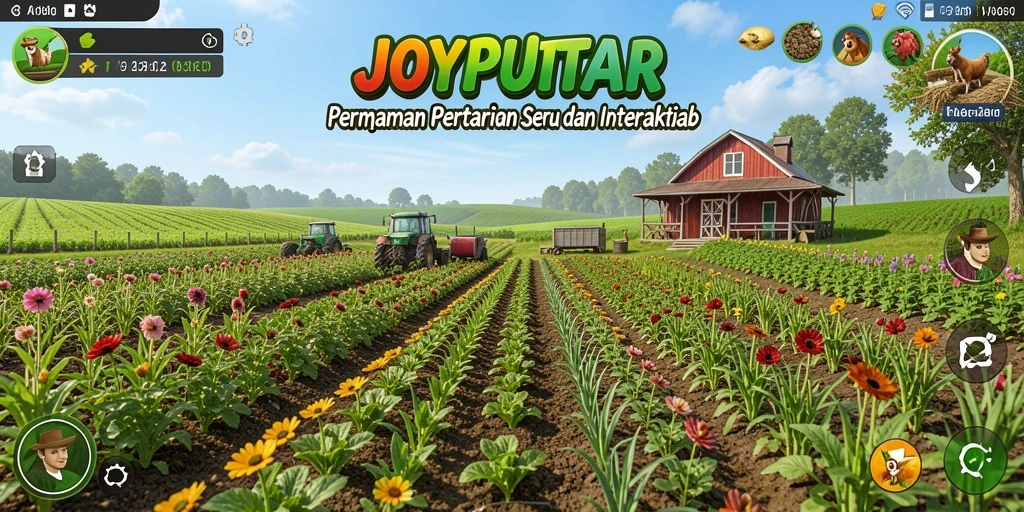 Tangkapan layar utama JOYPUTAR menampilkan gameplay bertani yang seru dan interaktif.