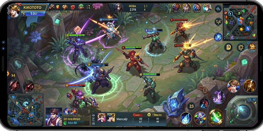 Tampilan gameplay seru dalam pertempuran KIKOTOTO dengan grafis menawan.