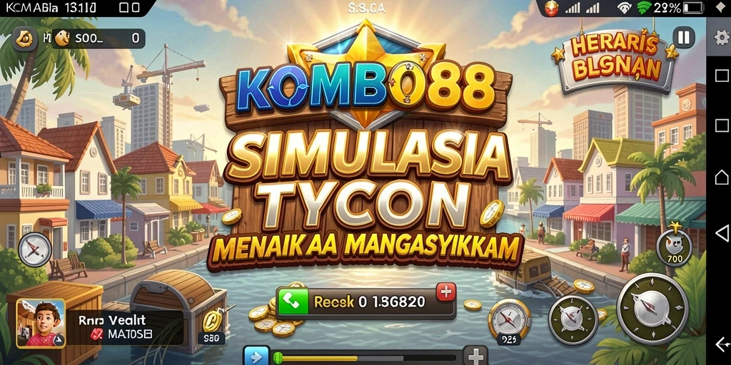Screenshot gameplay KOMBO88 yang menunjukkan manajemen bisnis yang seru.