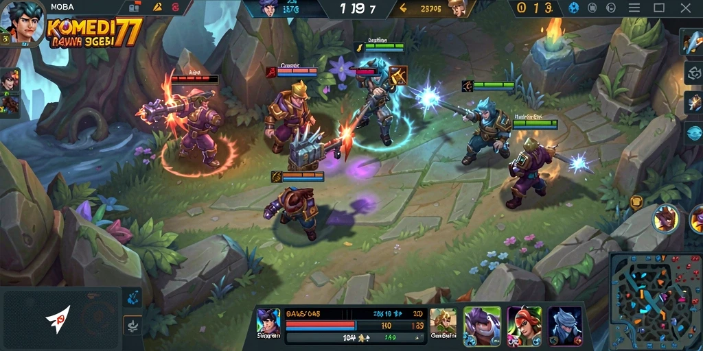 Tampilan gameplay KOMEDI77 yang menampilkan aksi seru di arena.