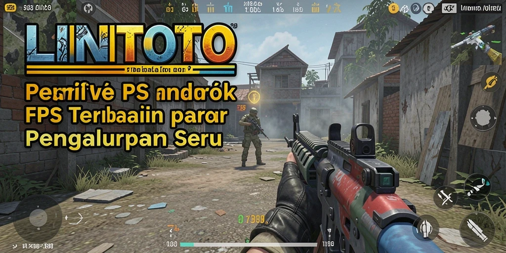 Screenshot utama LINITOTO menampilkan aksi intens dalam pertempuran FPS.