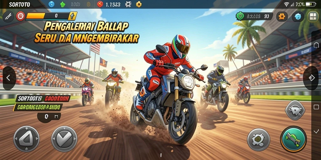 Tampilan gameplay SORTOTO saat balapan dengan kendaraan yang kencang.