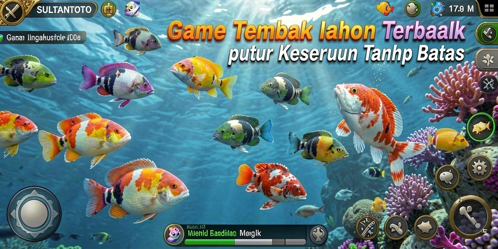 Gambar menampilkan aksi seru dalam game Tembak Ikan SULTANTOTO.